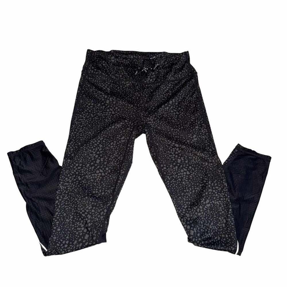 Fabletics Stride 9 High Waisted Motion365 Leggings Gray Black Leopard Mesh Trim